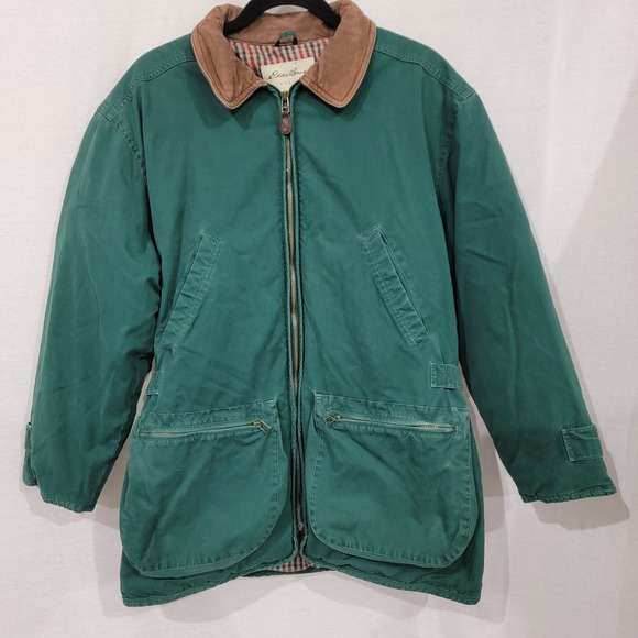 Eddie Bauer Jackets & Blazers - VTG Eddie Bauer Goose Down Jacket Small Women Green Cotton Leather, Hiking Chore